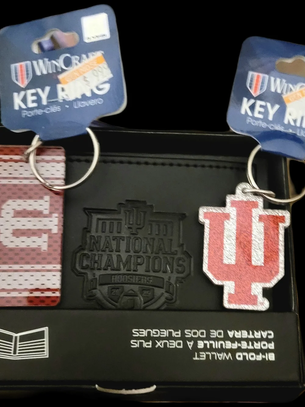 Black Wallet With Championship Logo And Hoosiers Glitter Key Rings